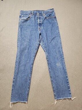 LEVI’S 501 S Sz 32 Skinny med Wash High Rise Distressed Button Fly Jeans
